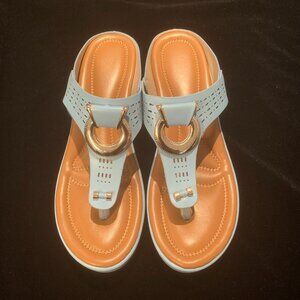 Size 8 Baby Blue and Tan Sole Sandal with Wedge